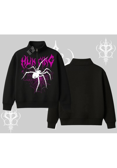 Startmore Beyaz Yarım Fermuarlı Sweatshirt Autumn Spider Siyah