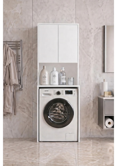 Çamaşır Makinası Dolabı Kurutma Makinası Dolabı Tek Çekmeceli 190x67x60 Beyaz