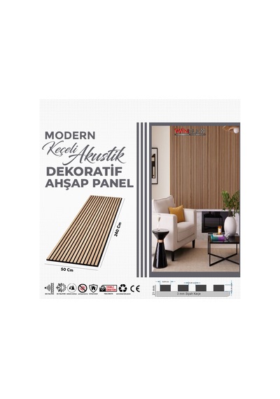 Keçeli Dekoratif Akustik Ahşap Panel Savana Meşe 50x240cm .