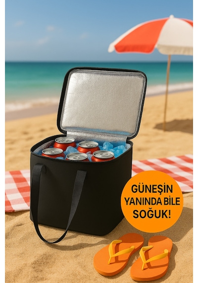 22 Litre Termos Çanta Yalıtımlı Plaj, Piknik, Kamp Ve Günlük Kullanıma Uygun Siyah