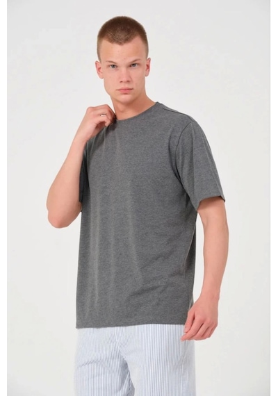 Erkek 24/1 Düz A Kalite Oversize T-shirt - Antrasit Antrasit