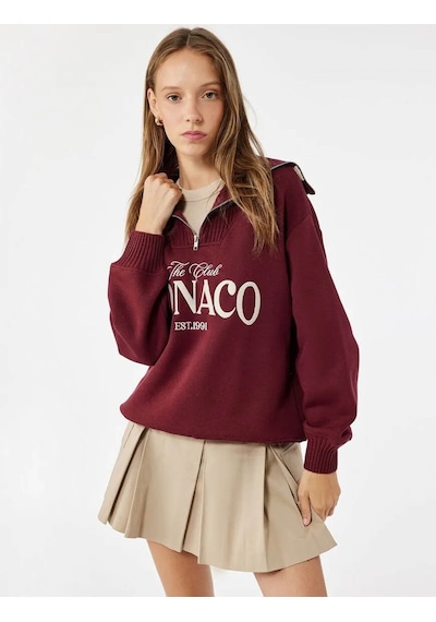 Koton Yarım Fermuarlı Pamuklu Bordo Kadın Sweatshirt 6wal10156ık Bordo