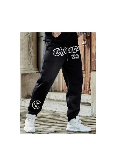 Tarzsokak Sporsity Letter Graphic Drawstring Eşofman Altı Siyah