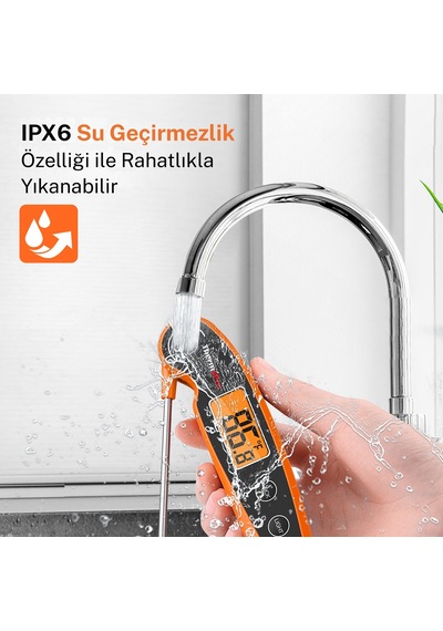 Thermopro TP605O Katlanabilir Problu Profesyonel Gıda Pişirme Termometresi-Turuncu