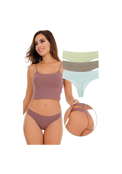 Sensu Kadın Fitilli Soft Renkler 3'lü Tanga Külot Set - Kts4052 Yeşil Yeşil