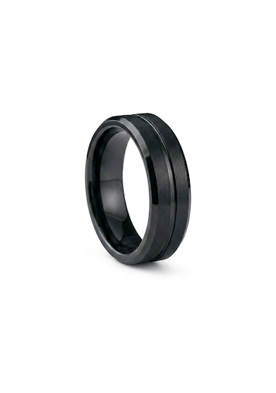 Erkek Siyah Çizgi Detay 6 Mm Tungsten Yüzük