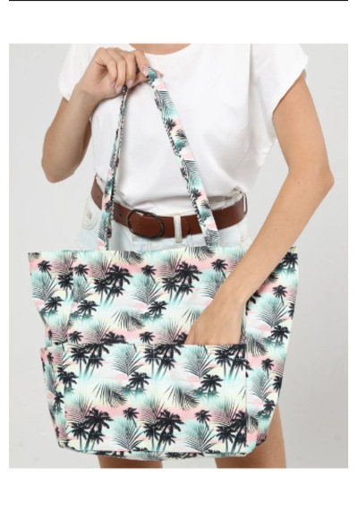 İcone Bag Kadın Çantası, Fonksiyonel Baskılı Plaj Çanta, Beach Bag, Karpuz Tropical Desenli Fermuarlı Çanta Mavi - Siyah