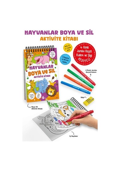Hayvanlar - Boya Ve Sil Aktivite Kitabı / 3 Yaş +
