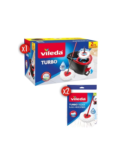 Vileda Turbo Pedallı Temizlik Seti + Turbo Üçgen Mikrofiber Yedek Paspas 2'li
