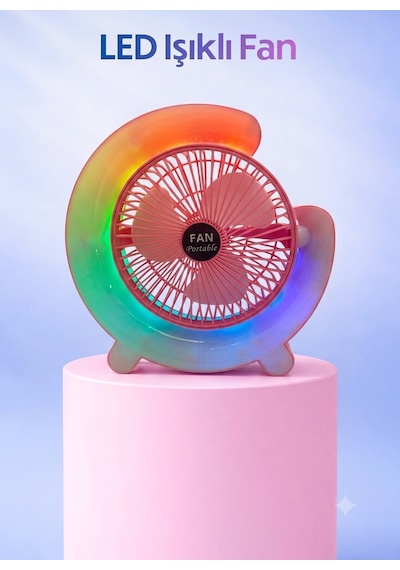 Led Işıklı Ev Ofis Soğutucu Pervane Fan Taşınabilir Şarjlı Masaüstü Fan - 1 Adet