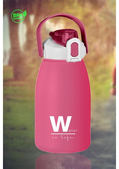 Bpa İçermez 1500 Ml Pembe Su Matarası Taşıma Askılı, Kilitli Kapaklı, Spor Günlük Kullanıma Uygun Pembe