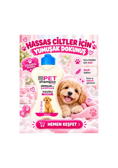 Puppy Yavru Köpek Şampuanı 400 Ml Hassas Ciltler İçin Nazik Temizlik Yumuşak Ve Parlak Tüy Görünümü
