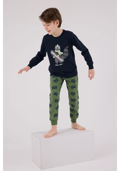 Rolypoly Erkek Çocuk Snowboard Baskılı Uzun Kol Pijama Takım Lacivert