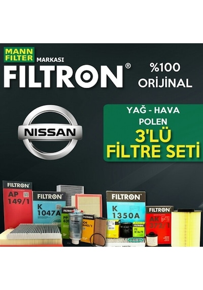 Nissan Qashqai 1.5 Dcı Filtron Filtre Bakım Seti 2014-2018 K9K (495301353) Nissan Qashqai 1.5 Dcı Filtron Filtre Bakım Seti 2014-2018 K9K (495301353)
