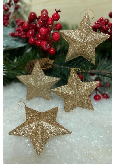 Beysüs Yılbaşı Çam Ağacı Süsü Yıldız 7 Cm 4 Lü Gold Diğer