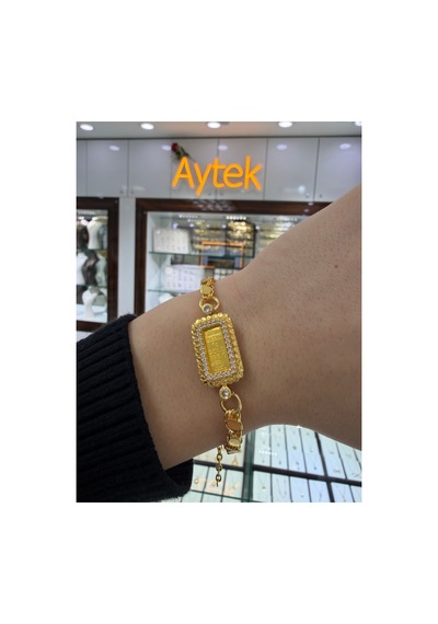 24 Ayar Gram Altınlı Külçe Pullu Bileklik Sarı