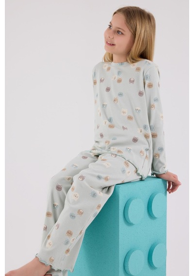 Rolypoly Kız Çocuk Uzun Kol Pijama Takım Açık Yeşil-1756 Yesil