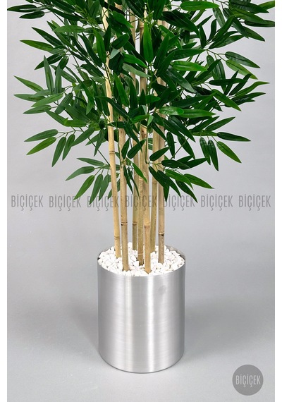 Yapay Bambu Ağacı 170cm Gümüş Metal Saksıda H