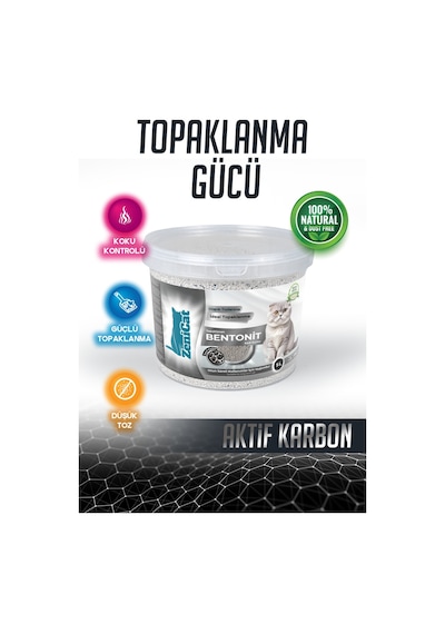 Aktif Karbonlu Bentonit Kedi Kumu 5 Lt İnce Taneli, Güçlü Topaklanan, Koku Kontrolü
