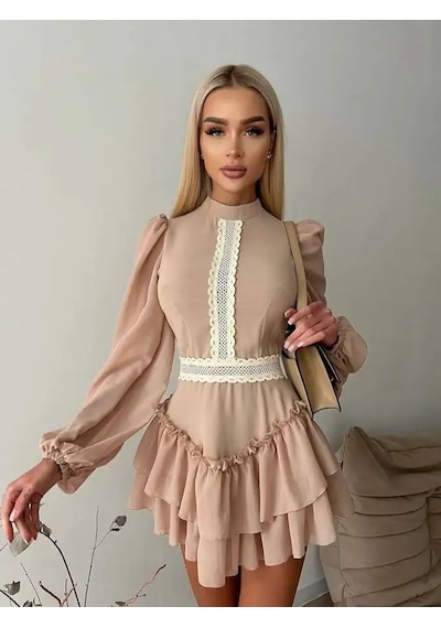 Havens Liliya Güpür Dantel Detaylı Elbise Krem