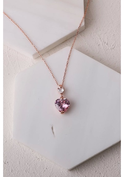 İpek Silver 925 Ayar Kuvars Rengi Zirkon Taşlı Kolye - Rose