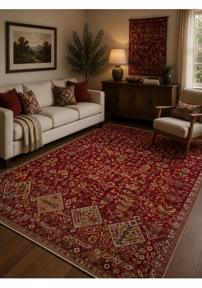 Eko Halı Kybele Kyb 01 Red Etnik Desenli Otantik Salon Halısı Oturma Odası Halısı Mutfak Halısı Modern Makine Halısı Kırmızı Eko Halı Kybele Kyb 01 Red Etnik Desenli Otantik Salon Halısı Oturma Odası Halısı Mutfak Halısı Modern Makine Halısı Kırmızı