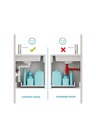 Smart Pop-up Sifon, Taşma Delikli Krom +comfort Yer Kazandıran Lavabo Sifonu -2 Parça Set Diğer