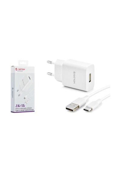 Genax GNX003 2.6 A 13 W Type-c-Usb Şarj Adaptörü Seti - Beyaz