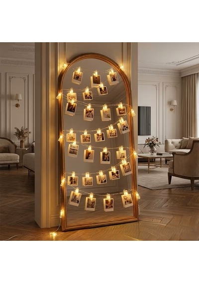 Led Işıklı Fotoğraf Asma Mandalları Pilli Animasyonlu 10 lu 1,5 Metre Zincir Dekoratif Aydınlatma