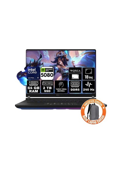 Asus ROG Strix Scar 18 G835LW-SA127-A1 Ultra 9 275HX 64 GB 2 TB SSD SSD RTX5080 18" W11P Dizüstü Bilgisayar