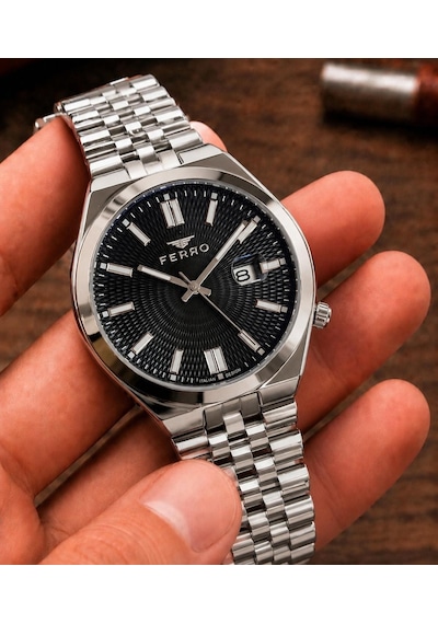 Ferro Premium İtalian Desing Çelik Kordon Nişan Ve Damat Saati 3 Atm Erkek Kol Saati Efm40136-b4 Gümüş - Altın