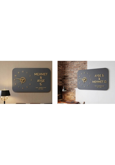 Odak Serisi: Modern Ve Kişiselleştirilebilir Ahşap Duvar Saati 80x50 Cm Siyah Üzeri Gold Renk Gold - Siyah