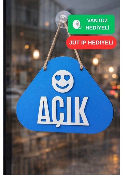 Ahşap Lazer Kesim Emoji Figürlü Açık-kapalı Tabelası - Saks