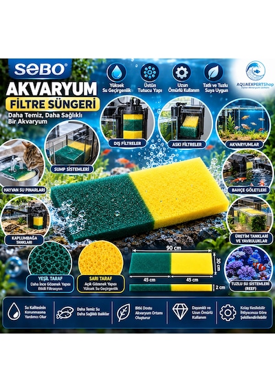 Akvaryum Filtre Süngeri - 90x30x2 Cm - Çift Renk - Yüksek Su Geçirgenlik - Üstün Tutucu Yapı - Yeşil Sarı