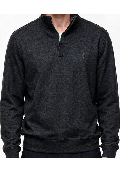 Legato Erkek Dik Yaka Yarım Fermuarlı Pamuk Karışımlı Uzun Kollu Sweatshirt Siyah