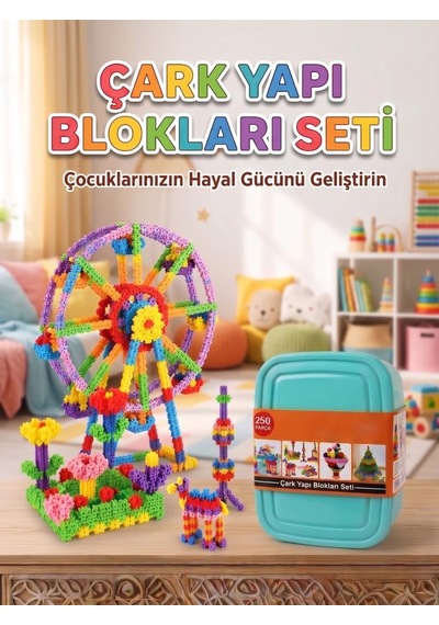 250 Parça Çarklı Saklama Kutulu Renkli Eğitici Zeka Geliştirici Yapı Oyuncak Seti Mavi