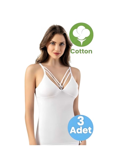 Tezzgelsin Kadın 3'lü Ip Askılı Çapraz Detay Modelli Atlet Beyaz