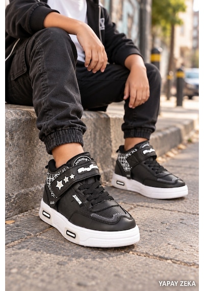 Mini Bonito Unisex Çocuk Sneaker Işıklı Tabanlı Günlük Spor Ayakkabı 26-30 Numara Arası Işıklı Siyah