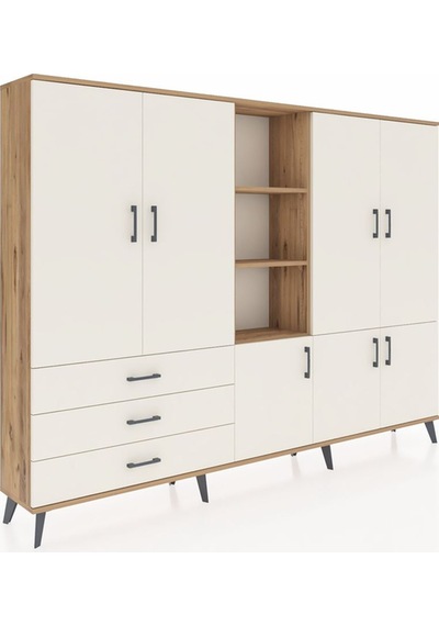 Arges Dolap 11 Raflı 3 Çekmeceli 7 Kapaklı 220x30x163 Çam-aytaşı Çam-aytaşı