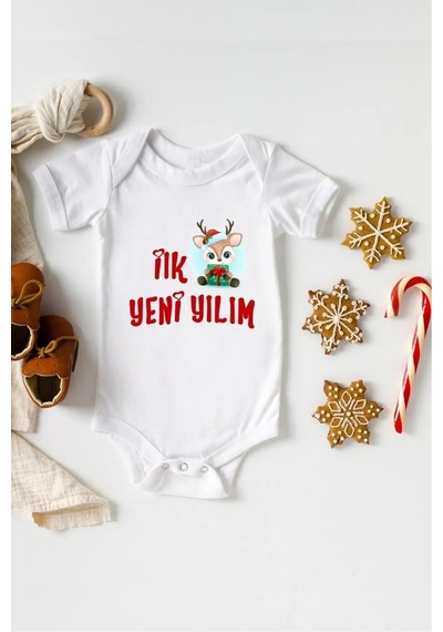 Hediyenza İlk Yeni Yılım Özel Tasarım Bebek Zıbın Pamuklu Çıtçıtlı Body Beyaz