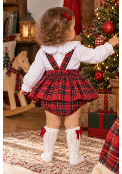 Babyhola Ekose Desen Salopet Etekli Body Ve Fırfırlı Gömlek %100 Pamuk Kız Bebek Yılbaşı Takımı Kırmızı Babyhola Ekose Desen Salopet Etekli Body Ve Fırfırlı Gömlek %100 Pamuk Kız Bebek Yılbaşı Takımı Kırmızı