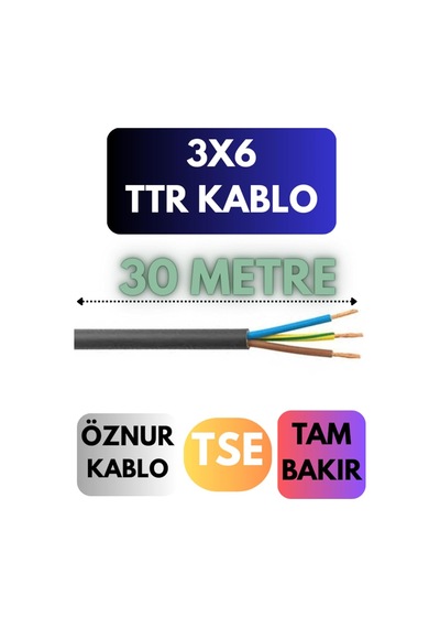 Öznur 3x6 Ttr Kablo, 30 Metre, Siyah Standart