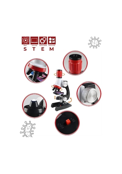 Temel Işıklı Bilimsel Çocuk Mikroskobu 100x 400x 1200x, Stem Eğitim Ve Deney Seti