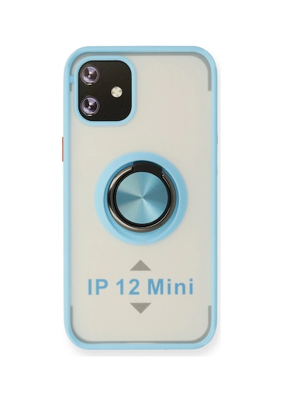 Newface Apple iPhone Uyumlu 12 Mini Kılıf Montreal Yüzüklü Silikon Kapak - Semeglbl - 94 Buz Mavi