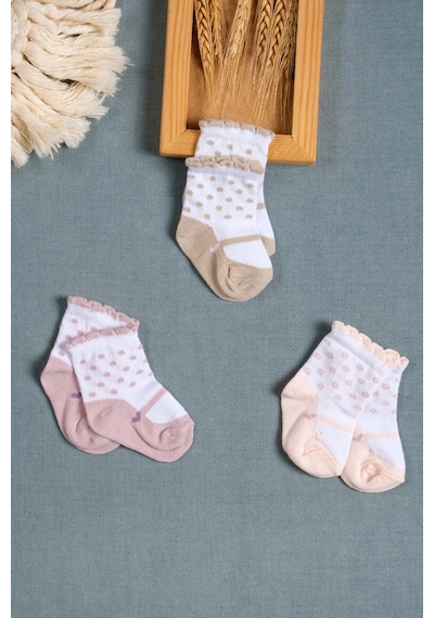 Cocole Socks Kız Çocuk Soket Çorabı 3 Lü Set Pamuklu Fırfırlı Bilekli & Puantiye Desenli Çok Renkli