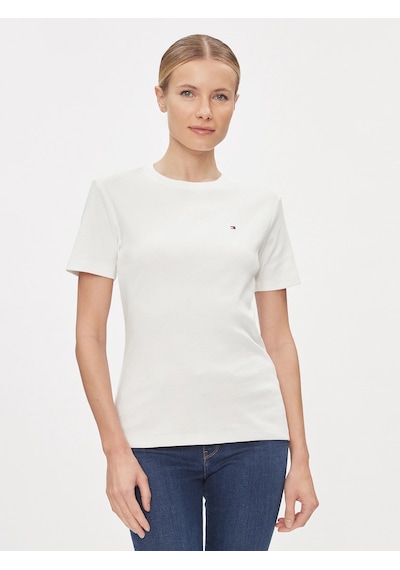 Tommy Hilfiger Logo Nakışlı Kadın T-shirt Beyaz