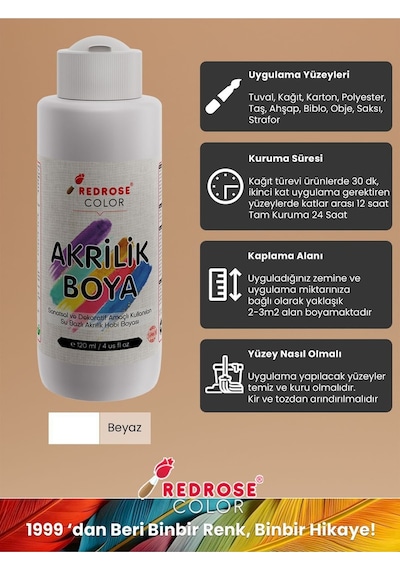 Red Rose Beyaz Akrilik Boya 2'li Set 2 x 120 ML
