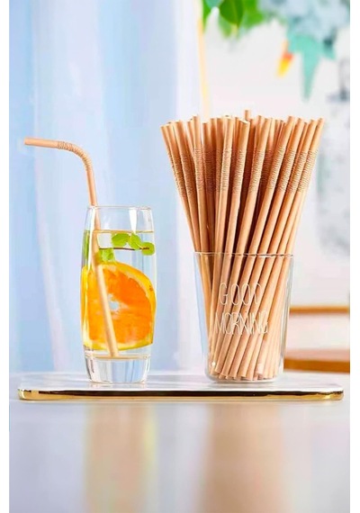 Roll-up Doğaya Dönüş Ekolojik Doğal Körüklü Kraft Kağıt Pipet 6 MM 5 x 100'lü 19.5 CM