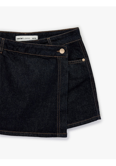 Koton Rahat Kalıp Kruvaze Mini Denim Şort Etek Koyu İndigo 6sal70020md Dark Indigo