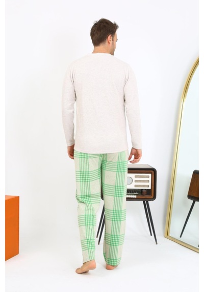 Akbeniz Erkek Uzun Kol Penye Krem Pijama Takımı 6861 Krem